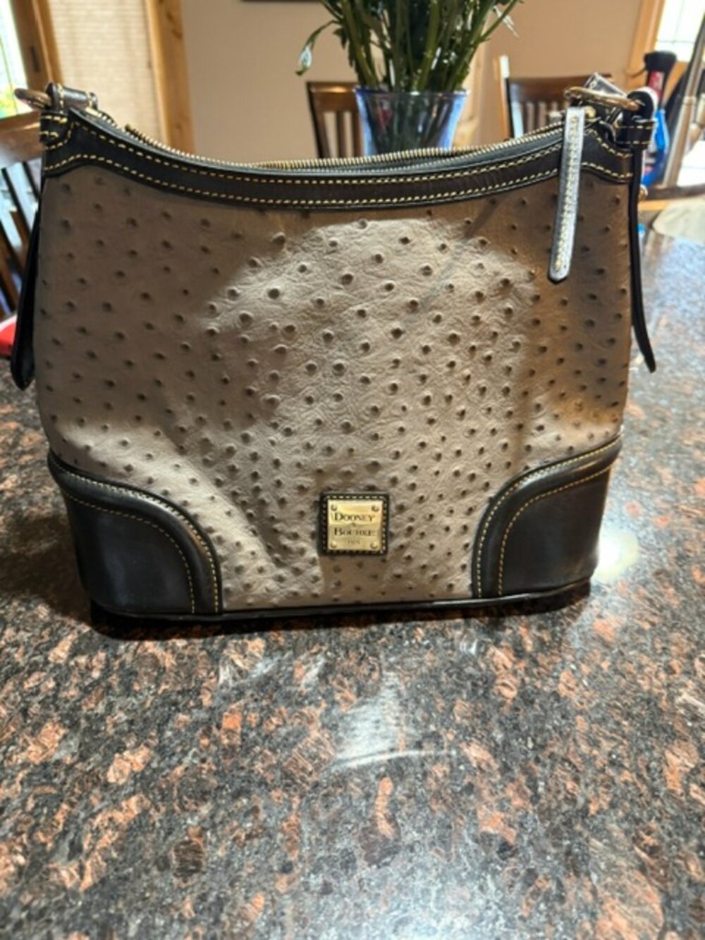 Dooney & Bourke Ostrich-Embossed Gray and Black Hobo Bag
